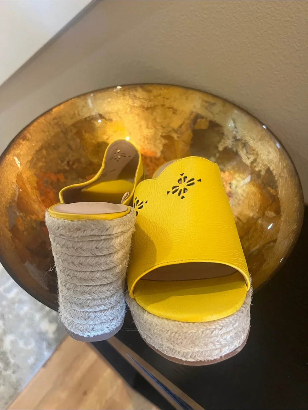 kate spade Bright Yellow Perforated Leather Slide Mules